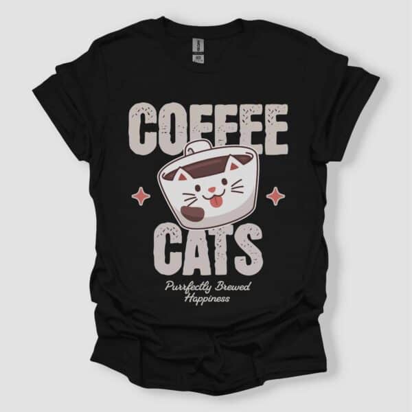 Funny Coffee Cats Mug T Shirt Black