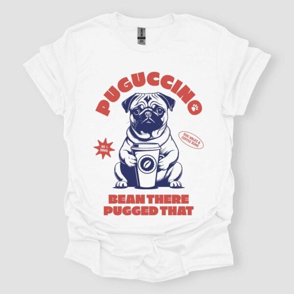 Puguccino Funny Dog Coffee T Shirt White