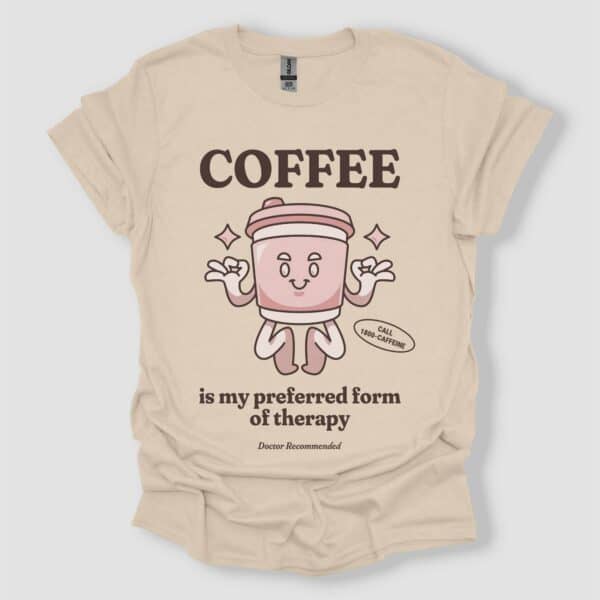 Retro Mascot Coffee Therapy T-Shirt Sand