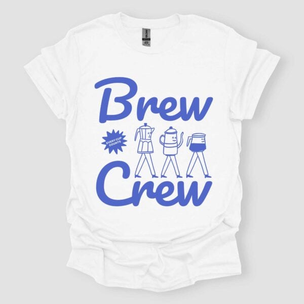 Brew Crew Coffee Lover Mascot Unisex T Shirt White