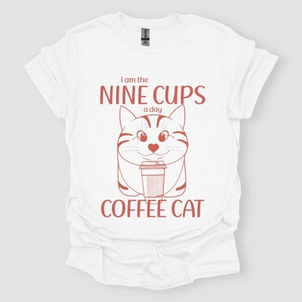 Coffee Cat Nine Cups Unisex T Shirt White