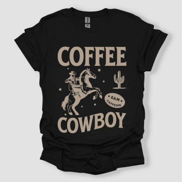 Coffee Cowboy T Shirt Black