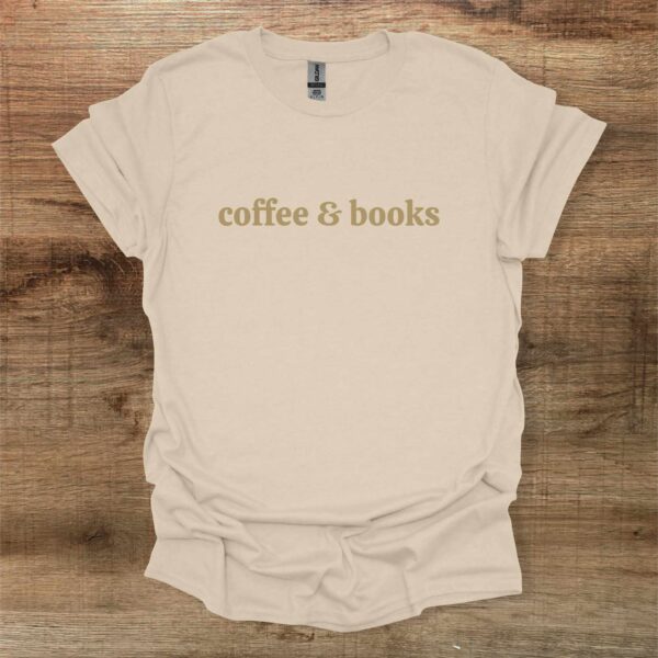 Sand t shirt unisex coffee and books