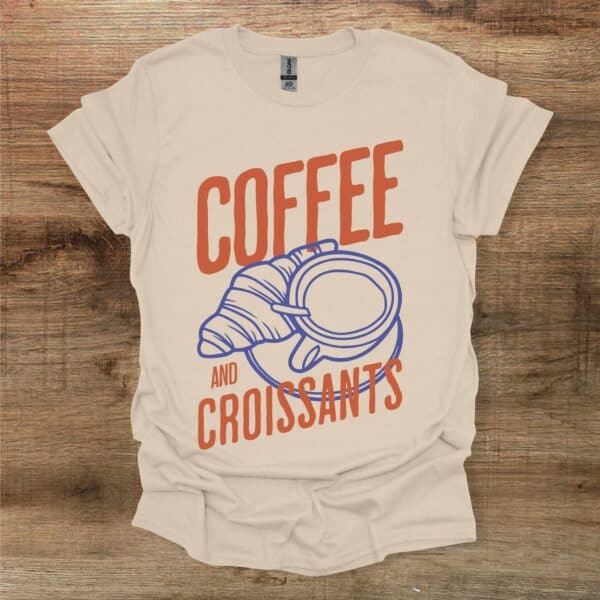 Sand t shirt unisex coffee and croissants