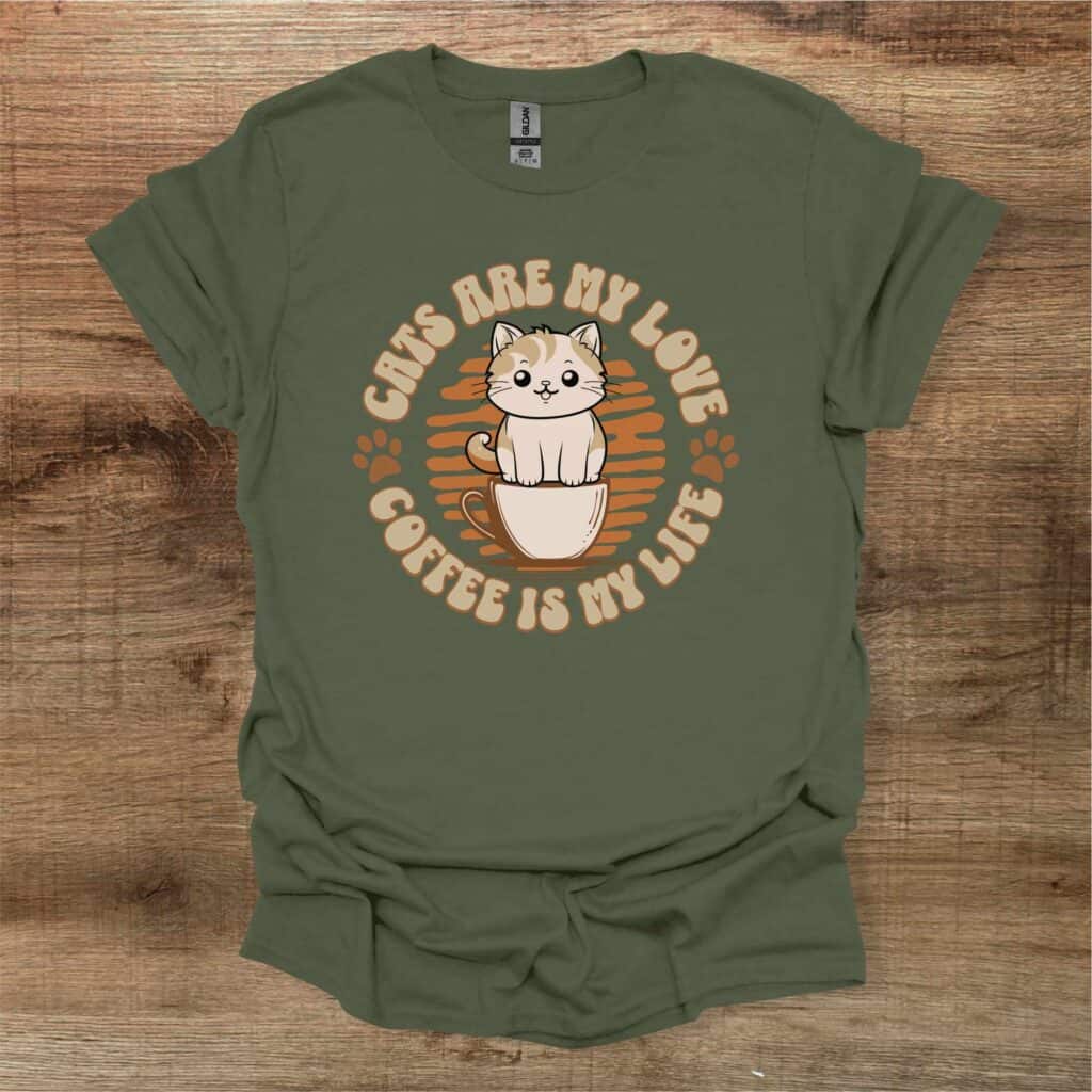 Cats Are My Love Military Green T-Shirt Unisex Cats are my love military green t shirt unisex