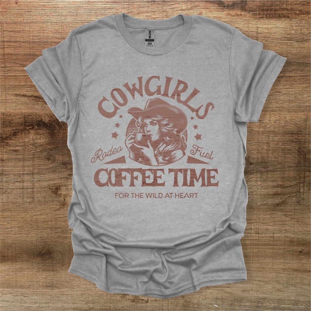 Cowgirl Coffee Time Sport Grey T-Shirt Unisex Cowgirl coffee time sport grey t shirt unisex