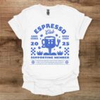 Espresso club retro mascot white t shirt unisex