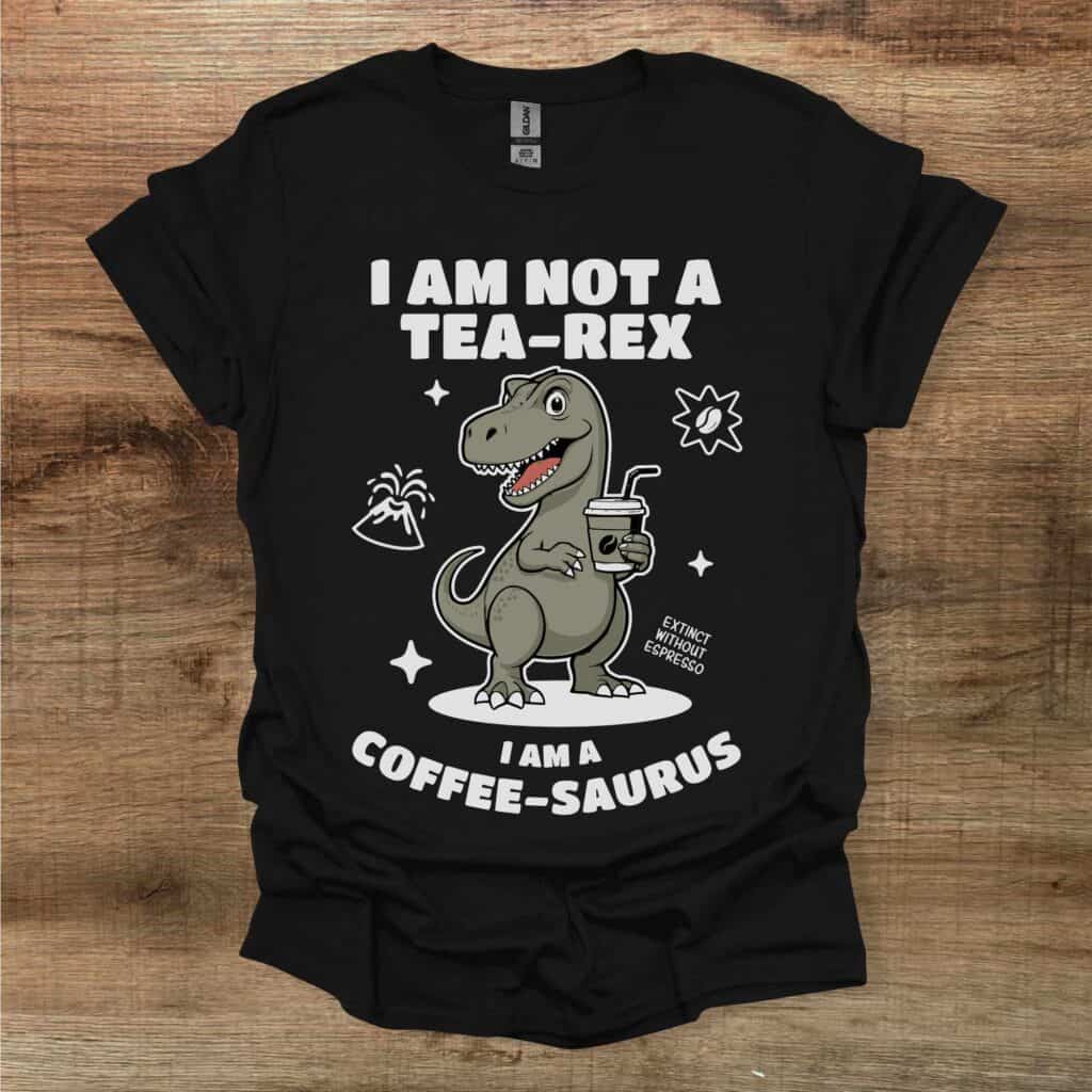 I am not a tea rex i am a coffee saurus graphics black t shirt unisex