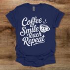 Coffee smile teach repeat navy t shirt unisex