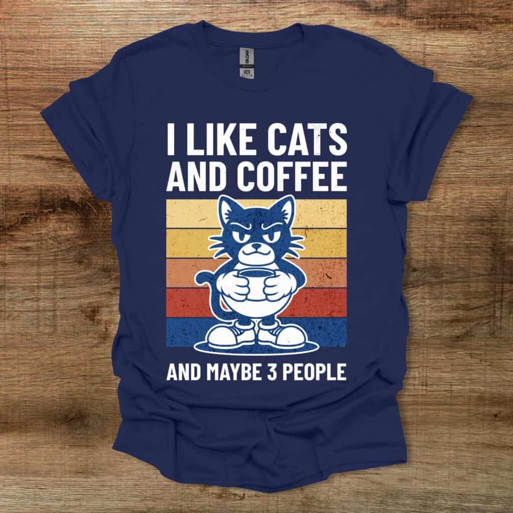I like cats and maybe 3 people navy t shirt unisex