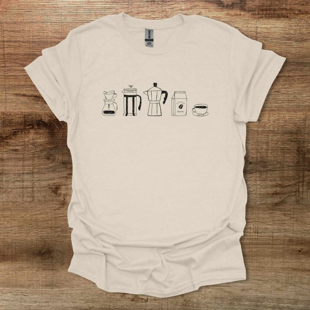 Coffee Utensils Illustrated Natural T-Shirt Unisex Coffee utensils illustrated natural t shirt unisex