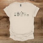 Coffee utensils illustrated natural t shirt unisex