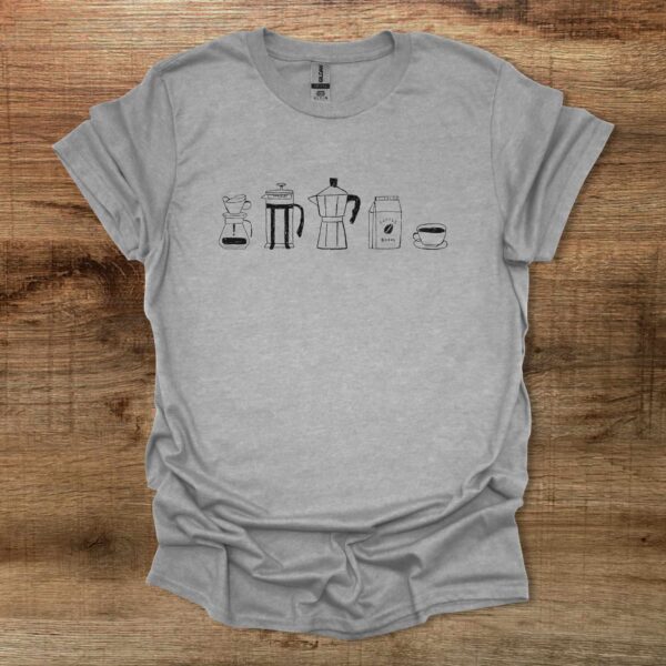 Coffee utensils illustrated sport grey t shirt unisex