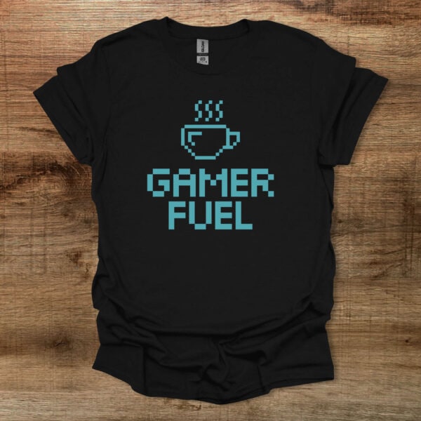 Gamer fuel 80s 8 bit black t shirt unisex