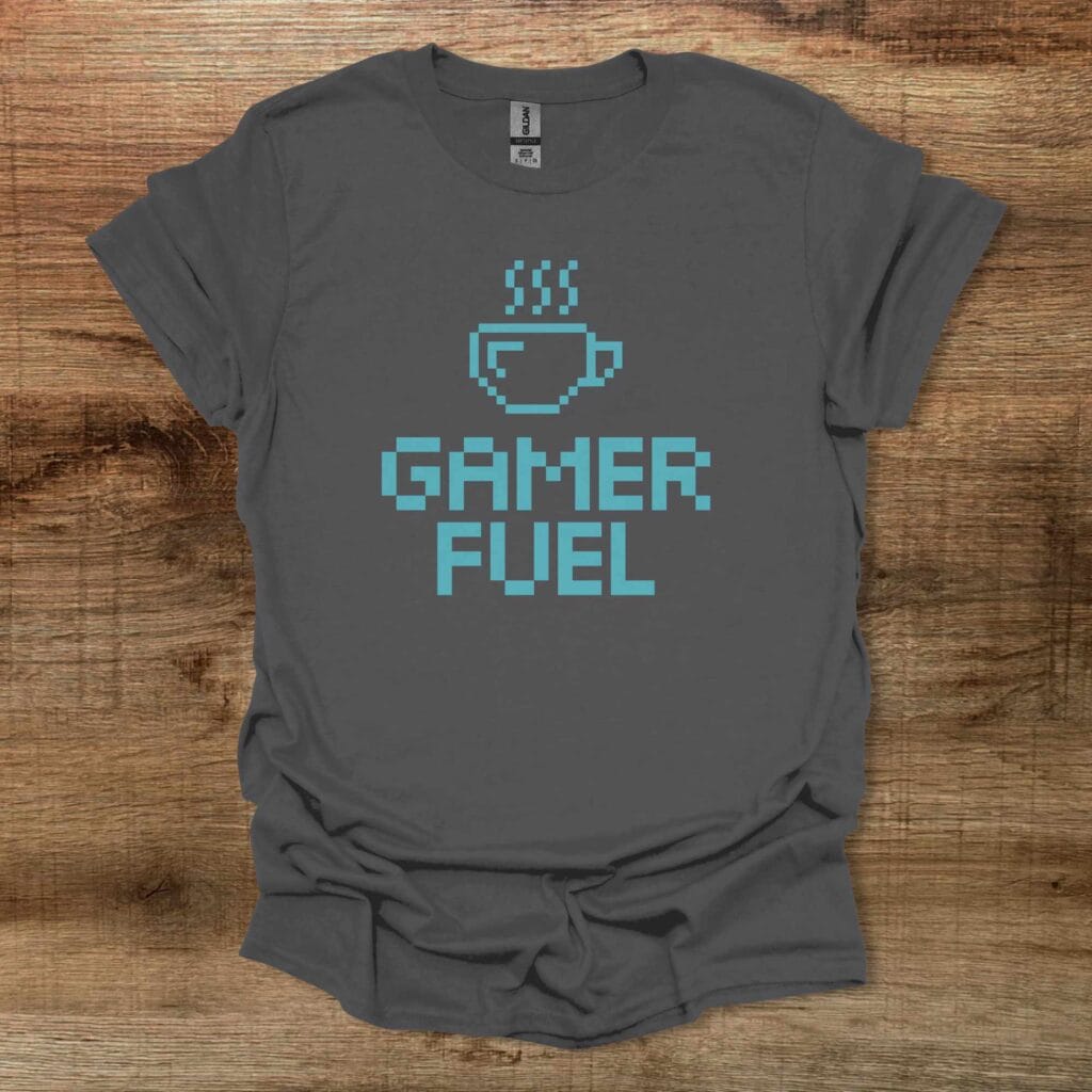 Gamer Fuel 80s 8-bit Charocal T-Shirt Unisex Gamer fuel 80s 8 bit charocal t shirt unisex