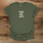 Plants dogs coffee military green t shirt unisex