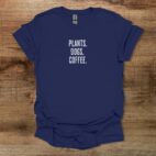Plants dogs coffee navy t shirt unisex