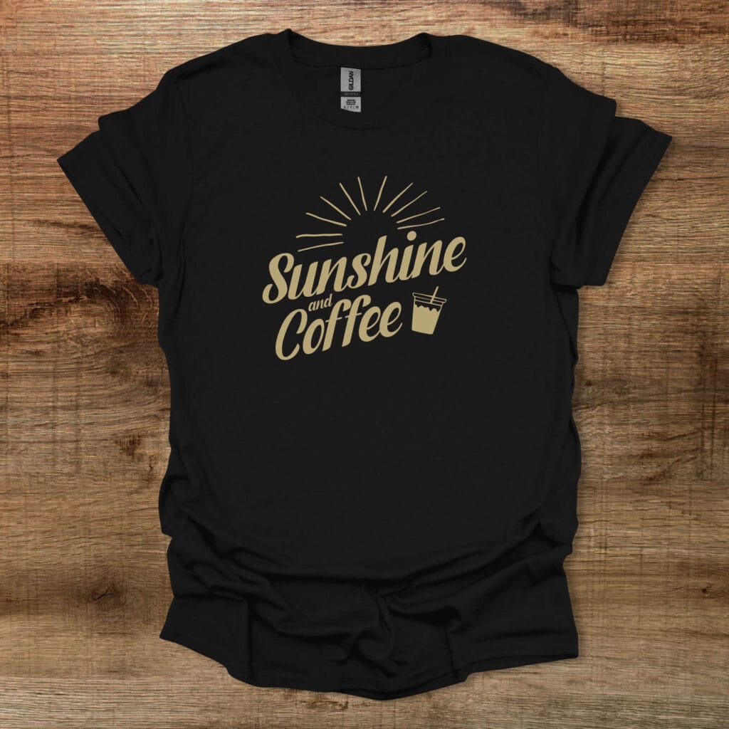 Sunshine and coffee graphics black t shirt unisex
