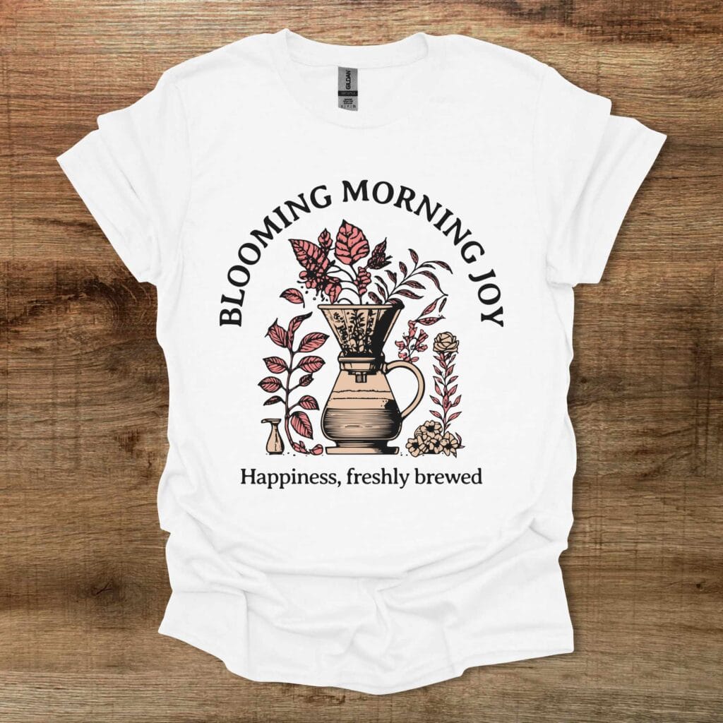 Coffee blooming morning joy white t shirt unisex
