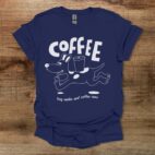 Coffee dog walks and coffee runs navy t shirt unisex