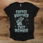 Coffee halloween worship cult member black t shirt unisex
