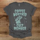 Coffee halloween worship cult member charocal t shirt unisex