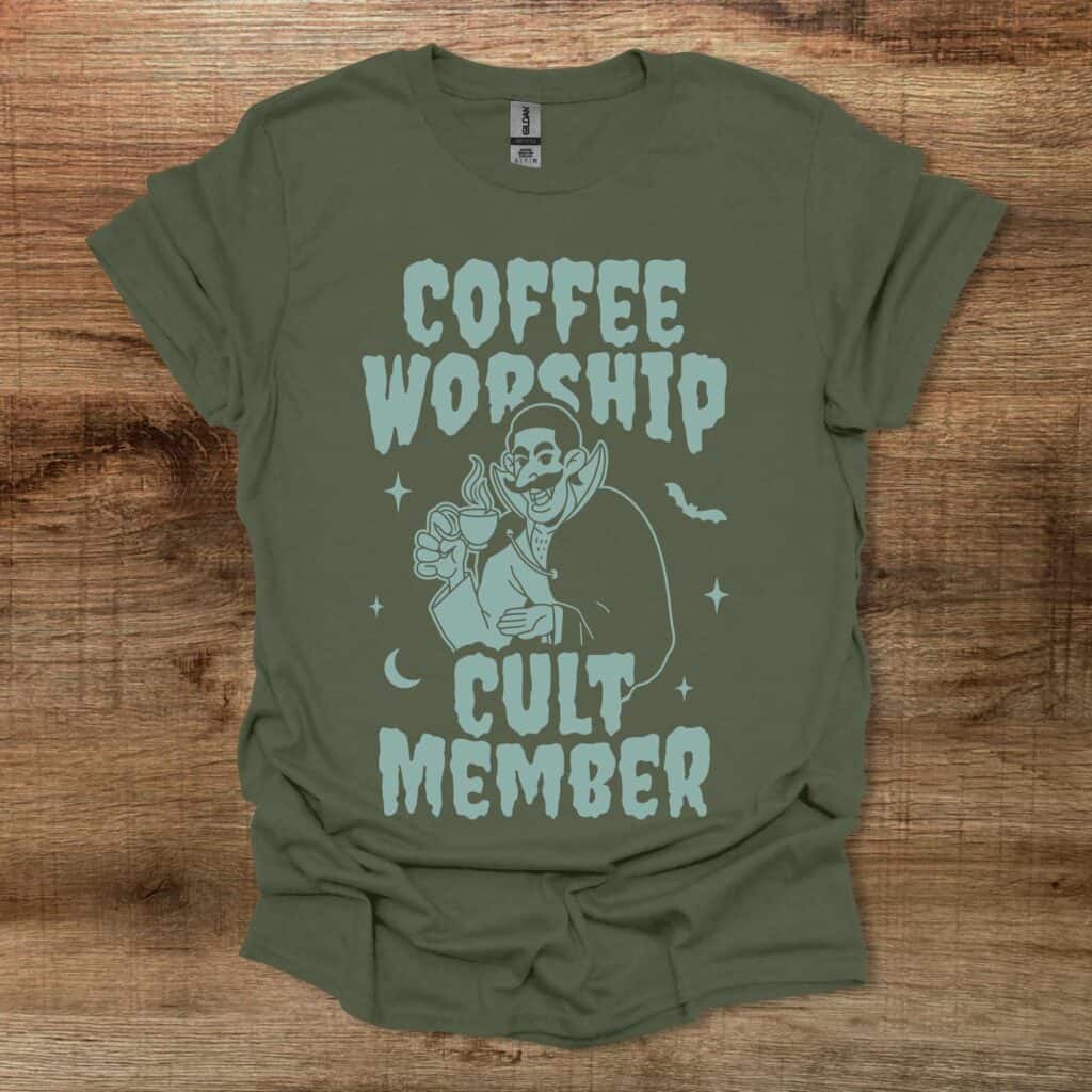 Coffee Halloween Worship Cult Member Military Green T-Shirt Unisex Coffee halloween worship cult member military green t shirt unisex