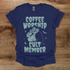 Coffee halloween worship cult member navy t shirt unisex