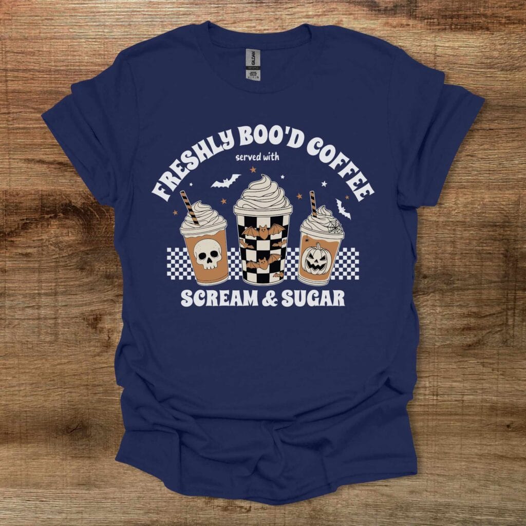 Freshly Boo'd Coffee Halloween Pumpkin Spice Navy T-Shirt Unisex Freshly boo'd coffee halloween pumpkin spice navy t shirt unisex