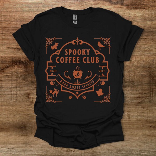 Spooky gothic coffee club black t shirt unisex