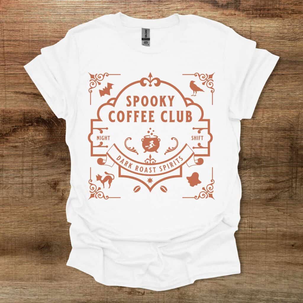 Spooky Gothic Coffee Club White T-Shirt Unisex Spooky gothic coffee club white t shirt unisex