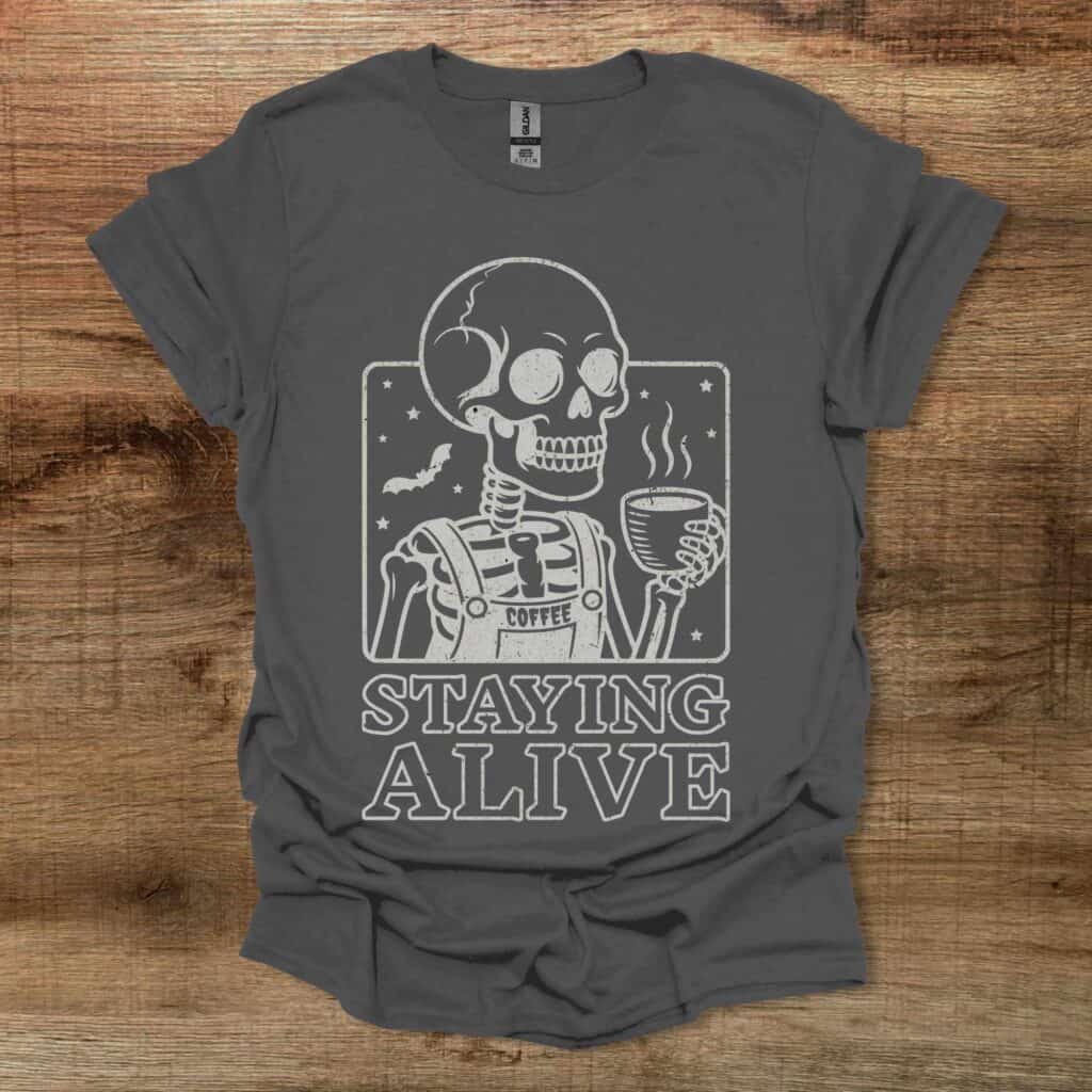 Staying Alive Spooky Halloween Charocal T-Shirt Unisex Staying alive spooky halloween charocal t shirt unisex