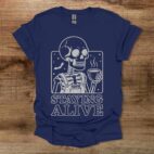 Staying alive spooky halloween navy t shirt unisex