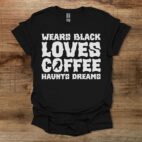 Wears black loves coffee halloween gothic crow black t shirt unisex
