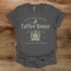 Witches brew coffee house spooky halloween charocal t shirt unisex