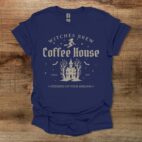 Witches brew coffee house spooky halloween navy t shirt unisex