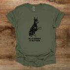 Doberman hello darkness my old friend dog military green t shirt unisex