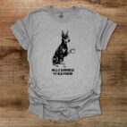 Doberman hello darkness my old friend dog sport grey t shirt unisex