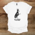 Doberman hello darkness my old friend dog white t shirt unisex
