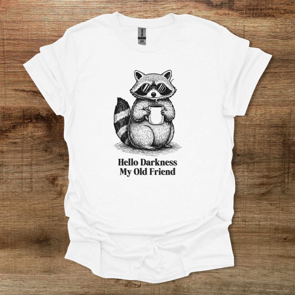 Raccoon - Hello Darkness My Old White T-Shirt Unisex Raccoon hello darkness my old white t shirt unisex