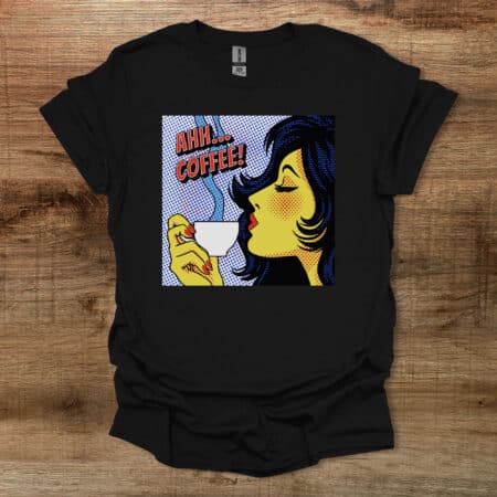 Ahh Coffee Halftone Black T Shirt Unisex