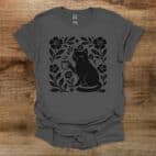 Boho Floral Coffee Cat Charocal T Shirt Unisex