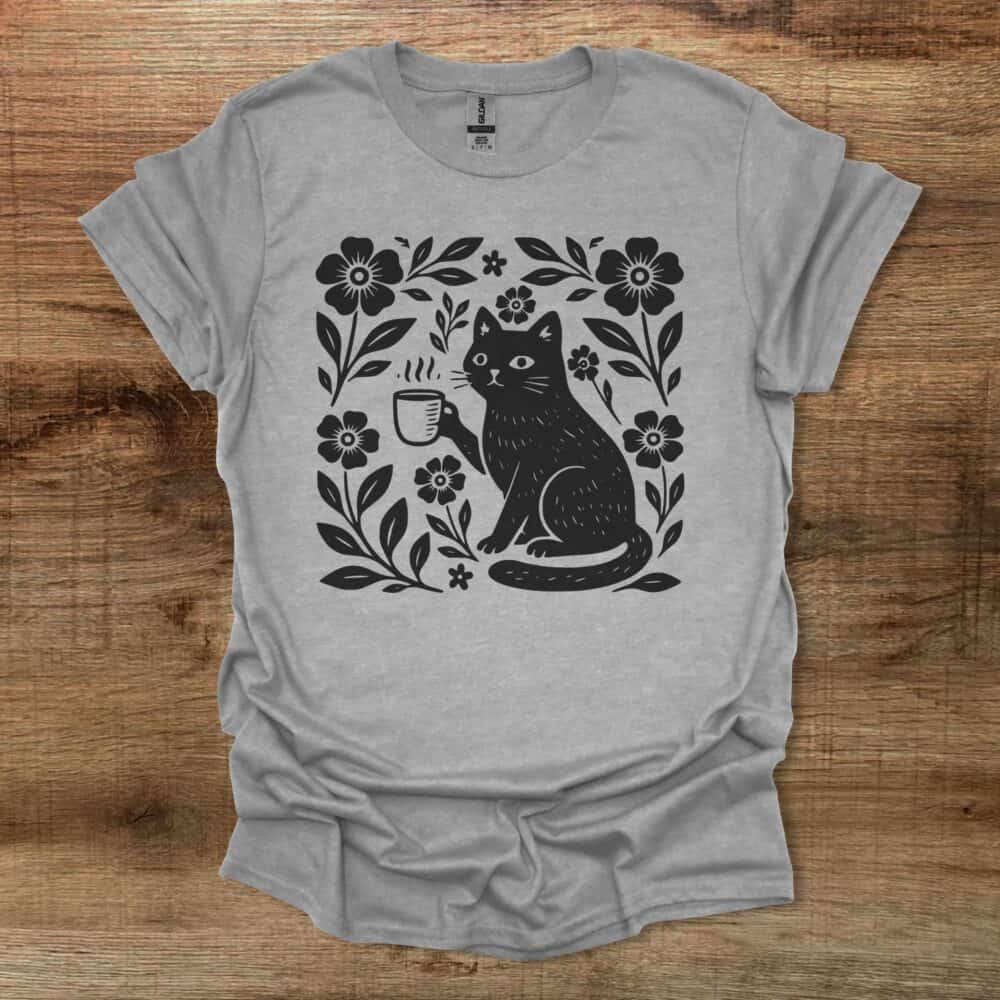 Boho Floral Coffee Cat Sport Grey T-Shirt Unisex Boho Floral Coffee Cat Sport Grey T Shirt Unisex