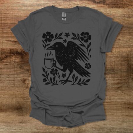 Boho Floral Coffee Crow Charocal T Shirt Unisex
