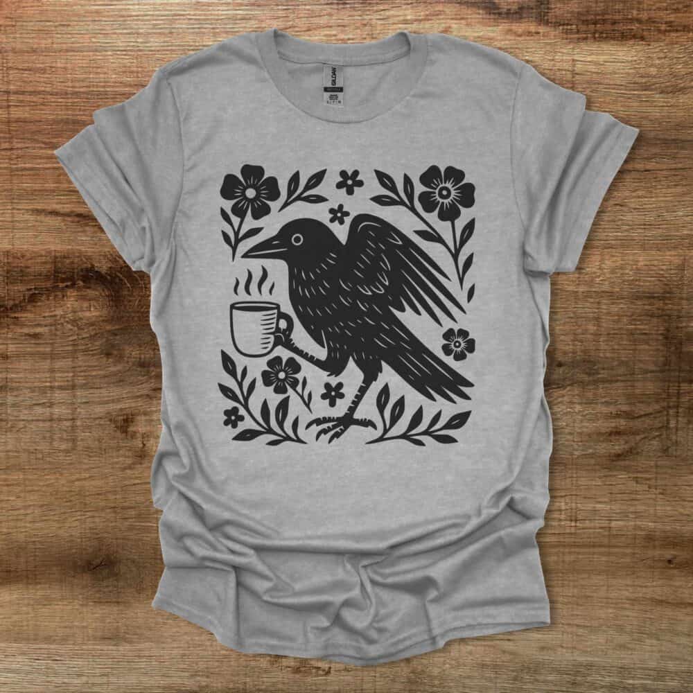 Boho Floral Coffee Crow Sport Grey T-Shirt Unisex Boho Floral Coffee Crow Sport Grey T Shirt Unisex