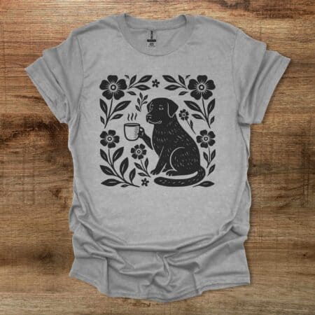 Boho Floral Coffee Dog Sport Grey T Shirt Unisex