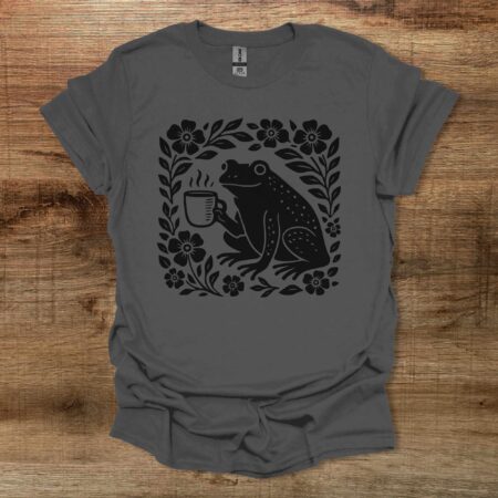 Boho Floral Coffee Frog Charocal T Shirt Unisex