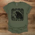 Boho Floral Coffee Frog Military Green T Shirt Unisex