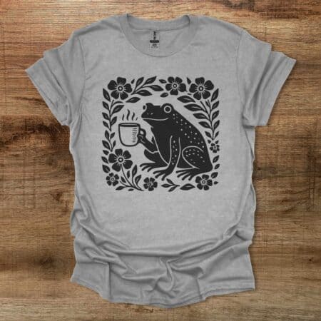 Boho Floral Coffee Frog Sport Grey T Shirt Unisex
