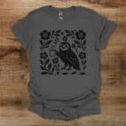 Boho Floral Coffee Owl Charocal T Shirt Unisex